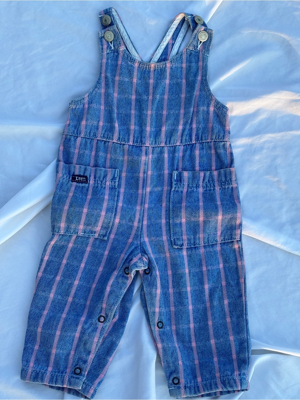 Lee Blue and Pink Stripe Check Denim Overalls vintage 12 month bibs